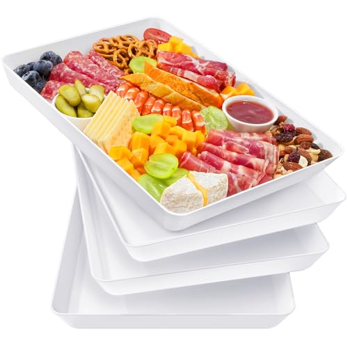 Lifewit 4 Pcs Extra Large Serving Tray for Party, 16" x 12" Reusable Plastic Food Serving Platter for Dessert, Fruit, Cookie, Appetizers & Charcuterie, BPA-Free White Catering Trays for Buffet Display - size: Extra Large (16" x 12")