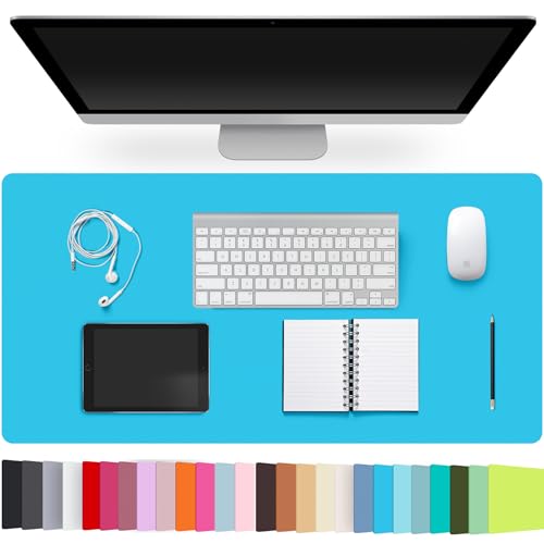 Leather Desk Pad Protector,Non-Slip Desk Pad,on-Slip PU Leather Large Mouse Pad,Easy Clean Desk Protecor Mat,Writing Pad for Office Work/Home/Decor(Bright Blue, 31.5" x 15.7") - color: Bright Blue, size: 31.5" x 15.7"
