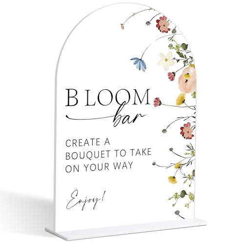 Bloom Bar Sign, Flower Style Bridal Shower Sign for Wedding, Engagement, Bridal Shower and Reception, Bridal Shower Decorations, Wedding Shower Favors, 6X8 Inch Acrylic Arch Sign with Stand,25 - color: Bloom Bar,25