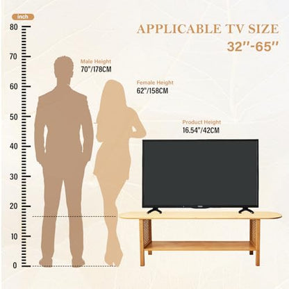 Tiita TV Stand with Storage for TVs up to 65'', Bamboo TV Console Entertainment Center with 2 Open Shelf, Mid Century Modern Media Console for Living Room, Bedroom, Wood - color: Classic Wood