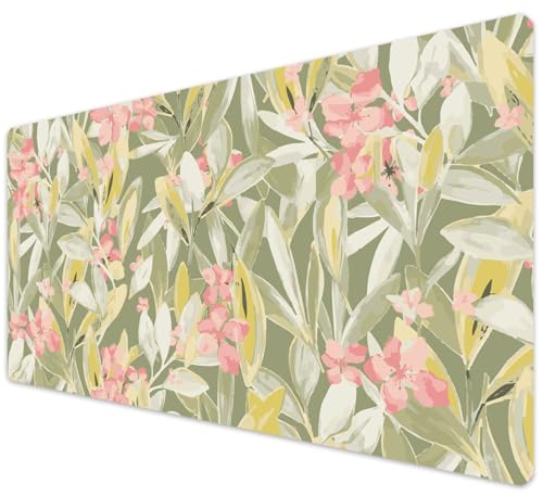 French KOKO Large Desk Mat 36" x 16.5" – Extended Floral Botanical Mouse Pad for Keyboard & Mouse – Non-Slip Waterproof Protector Aesthetic Office Desk Pad for Women - color: Green Flowers, size: 16.5" x 36"