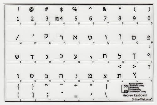 Hebrew Stickers for Keyboard with Black Letters Transparent for Computer LAPTOPS Desktop - color: Black