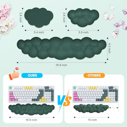 JIKIOU Upgrade Leather Cloud Keyboard Wrist Rest, Cloud Wrist Rest with Non-Slip PU Base, Comfortable Memory Foam Wrist Rest for Computer Laptop Mac Gaming Office and Pain Relief Christmas Wish Gift - color: 07dark Green