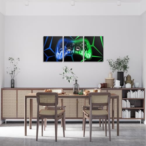 Feelyou Gamer Canvas Wall Art for Living Room 12" x 16" 3 Piece Gaming Picture Wall Decor Game Controller Bathroom Wall Art Blue Green Office Wall Decorations Artwork Posters Geometric Wall Painting - color: Blue Green1