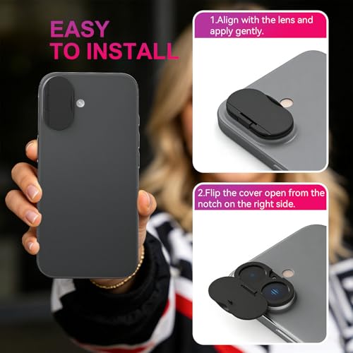 Privacy Cover Compatible for iPhone 17/16 Plus/16, [2-Pack] Anti-Spy Camera Lens Protector with Front Camera Cover, On/Off Face ID Compatible,Anti-Spy Guard, Privacy & Security Protection, Black