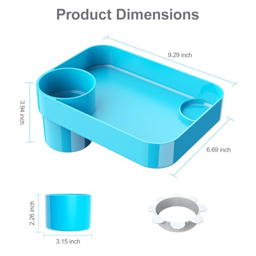 Car Seat Snack Tray for Toddlers - 3 Inch Cup Holder Fits Most Sippy Cups & Straw Bottles with Dip Well, Mess-Free Square Kids Travel Tray Road Trip Essentials, Sky Blue - color: Sky Blue