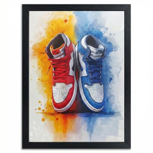Ypxzzj Premium Framed Sneaker Wall Art - Hypebeast Room Decor Canvas Panel - Urban Streetwear Poster Aesthetic for Teen Boys Bedroom & Dorm - Includes Wood Frame & No-Trace Adhesive Strips(12’’x16’’) - color: Framed sneaker01, size: 16"L x 12"W