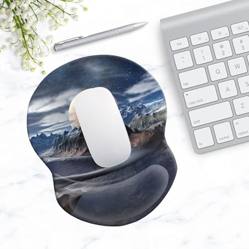 Ergonomic Wrist Support Mouse Pad - Comfortable Computer Mouse Pad with Non-Slip PU Base for Home Office Working Gaming (Aesthetic Moon) - color: Aesthetic Moon