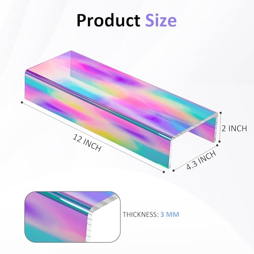 Sezanrpt Acrylic Shelf Riser 12x4.3x2 pack of 2, Iridescent Display Shelf 12” for Shoes, Glasses, Plants, Home Decors, Perfume, 12x4.3x2 Inch - color: Iridescent, size: 12x4.3x2 Inch