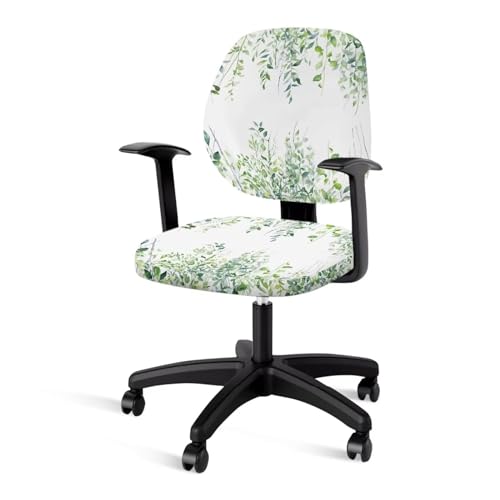 Green Leaves Office Chair Covers 2 Piece Stretchable Computer Chair Seat Cover Decorative Universal Slipcover for Rotating Chair,Gaming Chair Protector Cover Desk Accessories for Women - color: Green Leaves