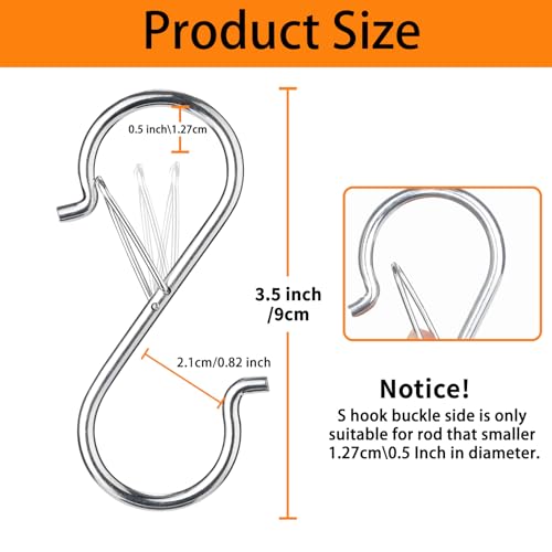 12 PCS S Hooks for Hanging with Safety Buckle | 3.5 inch Heavy Duty Metal S Shaped Hooks Stainless Steel for Hanging Kitchen Utensil, Cups, Pots, Plants, Bags, Hat (Silver) - color: Silver