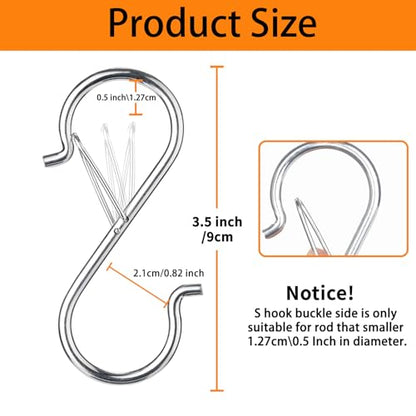 12 PCS S Hooks for Hanging with Safety Buckle | 3.5 inch Heavy Duty Metal S Shaped Hooks Stainless Steel for Hanging Kitchen Utensil, Cups, Pots, Plants, Bags, Hat (Silver) - color: Silver