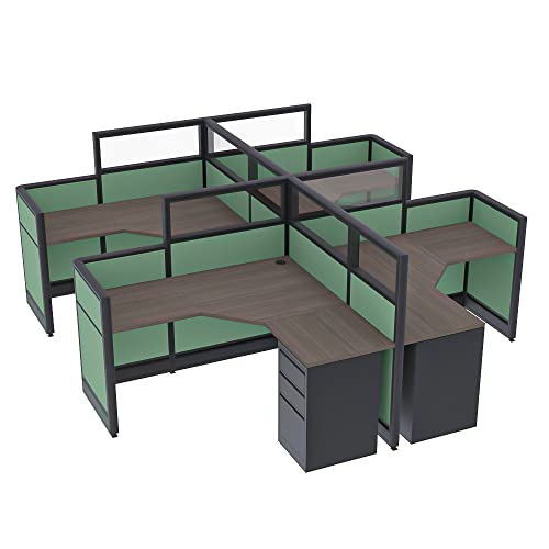 SKUTCHI DESIGNS INC. Modern 4 Person Cubicles | L-Shaped Workstations with Storage | Emerald Collection | Social Distancing | 5x5x52-39 H | Black Oak - color: Black Oak