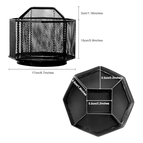 Comix 360° Rotating Pen Holder for Desk, 5 Compartments Office Desk Organizer, Black Mesh Metal Pencil Holder Cup for Office Home School - color: 360° Rotation-5 Compartments