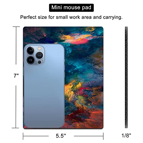 Small Mouse Pad Cute, Mini Mouse Pads for Wireless Mouse and Laptop, Travel Mousepads with Designs - Color Splash/Colorful Clouds, Portable Mousepad with Non-Slip Rubber Base - 5.5 x 7 in - color: Color Splash, size: 7L x 5.5W inches