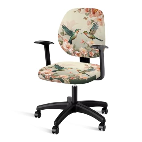 Hummingbird Flower Office Chair Covers Stretchable Computer Office Chair Seat Cover Removable Desk Accessories Floral Print Chair Slipcover Protector Universal Rotating Desk Chair Covers - color: Hummingbird Flower