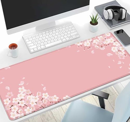 IMAYONDIA Pink Japanese Desk Mat, Cherry Blossom Large Gaming Mouse Pad, Non-Slip Rubber Base Mousepad for Women, Desk Pad for Work, Game, Office, 31.5x11.8 Inch- Sakura Flowers Aesthetic - color: Sakura Flowers