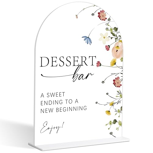 Dessert Table Sign, Flower Style Bridal Shower Sign for Wedding, Engagement, Bridal Shower and Reception, Dessert Table Decorations, Wedding Shower Favors, 6X8 Inch Acrylic Arch Sign with Stand,30 - color: Dessert Table,30