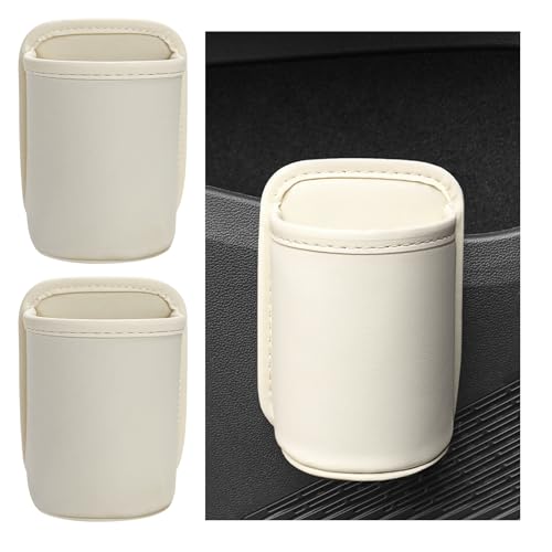 2 PCS Large Car Door Cup Holders, Clip On Beverage Drink Holder Vehicle Door Storage Organizer, Scratch-Resistant Leather Water Bottle Hanging Holder for SUV Sedan Truck (White) - color: White