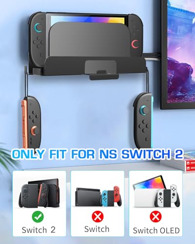 Sehawei Wall Mount Bracket Compatible with Nintendo Switch 2,Heavy Duty Steel Space-Saving Organizer for Switch 2 Console and 2 Joy-Con Controllers,Easy Install Kit Included