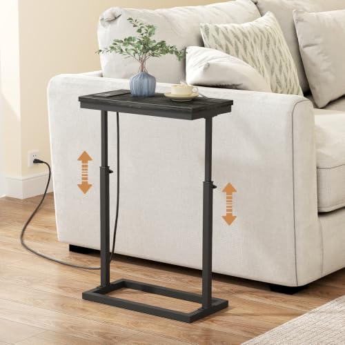 TUTOTAK End Table with Charging Station, Side Table, Tall Couch Table, Sofa Table, Living Room, Bedroom,Grey TB01BY084 - color: Grey, size: 1 Pack, style: With Plug
