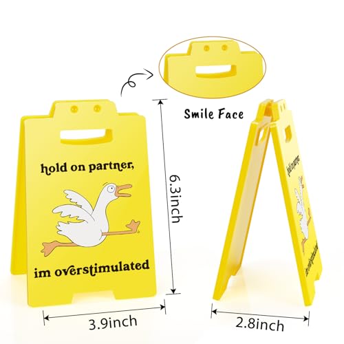 Funny Goose Desk Sign - Chaotic "Overstimulated" Meme Humor Office Decor, Gag Gift for Coworkers & Gamers, ADHD Anxiety Sensory Overload Warning Sign - style: Funny Goose