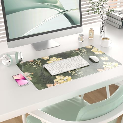 Colorful Star Large Mouse Pad, PU Leather Waterproof Desk Mat, Computer Gaming Mouse Pad, XXL Table Mousepad Non Slip Full Desk Pad for School Office Home 23.6" x 13.8" - Vintage Bold Flowers - color: Vintage Bold Flowers, size: 23.6L x 13.8W inches