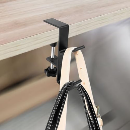 Desk Mount Bag Holder Hook Clamp-On Backpack Hanger Portable Desk Mount Headphones Holder Reduce Desk Clutter for Table Desk, Under Counter (Black, 2Pcs) - color: Black, 2Pcs