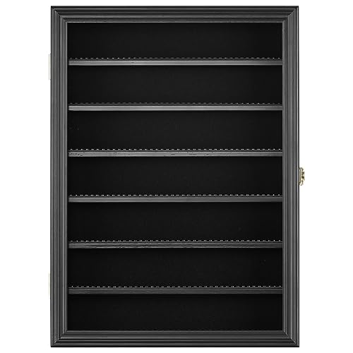 Minifigure Display Case - Building Block Toy Wall Cabinet Showcase for Small Miniature Collectibles Mini Brands Thimbles, Lockable UV Protection Door (Black Finish Frame) - size: Large - Black