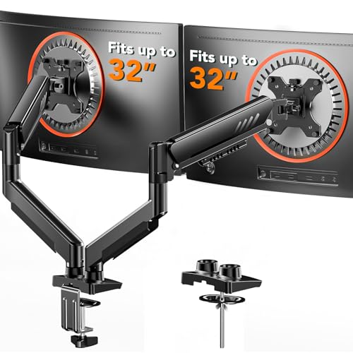 ErGear Dual Monitor Arm, Full Adjustable Monitor Mount for 13–32″ Screens, Fast Install Computer Monitor Stand with Tool-Free VESA Mount, Max Load 19.8 lbs, Max VESA 100x100mm - size: 13"-32", style: Dual Arms