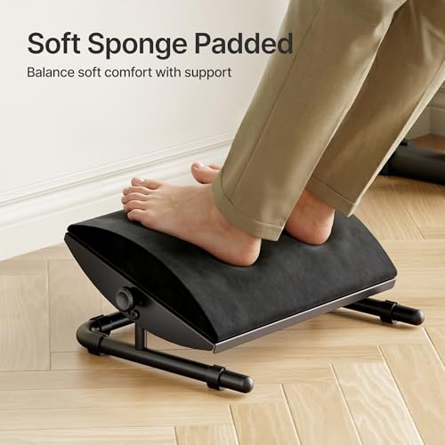 PEGZONE Ergonomic Foot Rest Under Desk, Adjustable Footrest with Removable Memory Foam and Non-Slip Steel Base, Washable Cover, Desk Foot Stool for Home Office and Study, Black