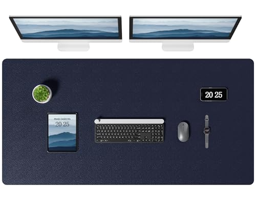 Aothia Leather Desk Pad Protector, Office Desk Mat, Large Mouse Pad, Laptop Desk Pad, Non-Slip PU Leather Desk Blotter, Waterproof Desk Writing Pad for Office and Home (Dark Blue, 47" x 24") - color: Dark Blue, size: 47" x 24"