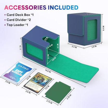 UAONO Card Deck Box for MTG Commander, Independent Commander Display, Fits 100 Double-Sleeved Cards, Magnetic Deck Case for Magic the Gathering TCG, 2 Dividers & 1 Top Loader (Blue/Green) - color: A-Blue&Green