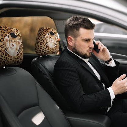Funny Cat Car Headrest Covers 2 Pack Universal Size Cheetah Print Head Rest Cover Auto Accessories - color: Leopard Gold