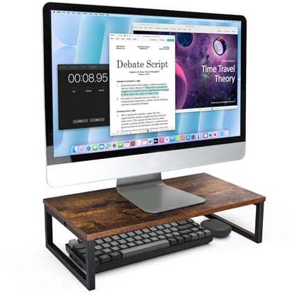 ARCOBIS 20 Inch Monitor Riser, Wood & Metal Computer Monitor Stand Riser for Desk, Rustic Brown