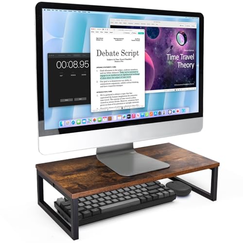 ARCOBIS 20 Inch Monitor Riser, Wood & Metal Computer Monitor Stand Riser for Desk, Rustic Brown