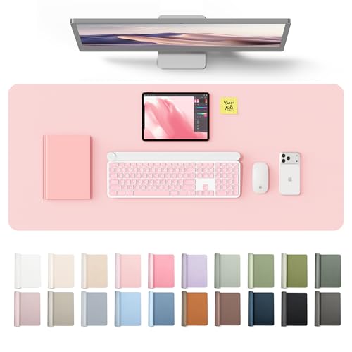 YSAGi Leather Desk Protector, Office Mat, Large Mouse Mat, Non-Slip PU Leather Blotter, Laptop Desk Mat, Waterproof Writing Pad for Office and Home(Light Pink, 42" x 17.2") - color: Light Pink, size: 42" x 17.2"
