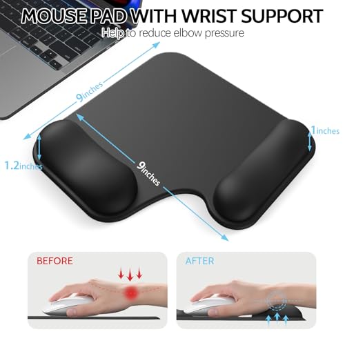 Ergonomic Mouse Pad with Gel Wrist Rest (1"& 1.2" Dual Height) - Black Mouse Pads Compact Mousepad Desk Mat Office, Gaming & Carpal Tunnel Relief | Non-Slip Rubber Base - color: Black