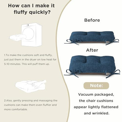 AddGrace Chair Cushions for Dining Chairs Set of 1 Kitchen Seat Cushions with Ties and Non Slip Backing Tufted Indoor Seat Pad for Kitchen Dining Room 18" x 17" x 3" Navy - color: Navy