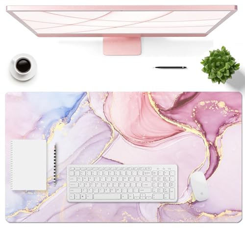 Large Mouse Pad, Desk Mat for Desktop, Dual Side PU Leather Waterproof Gaming Mousepad Desk Pad, Desk Protector Writing Pads Desk Accessories for Office and Home (A-Pink Marble, 24''X14'') - color: A-pink Marble, size: 24''X14''