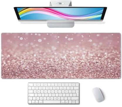 Gaming Mouse Pad Large, Keyboard Mouse Mat Desk Pad, Non-Slip Rubber Base with Stitched Edges Mousepad, 31.5X11.8 inch Pink Glitter Abstract Design - color: Pink Glitter Abstract Design