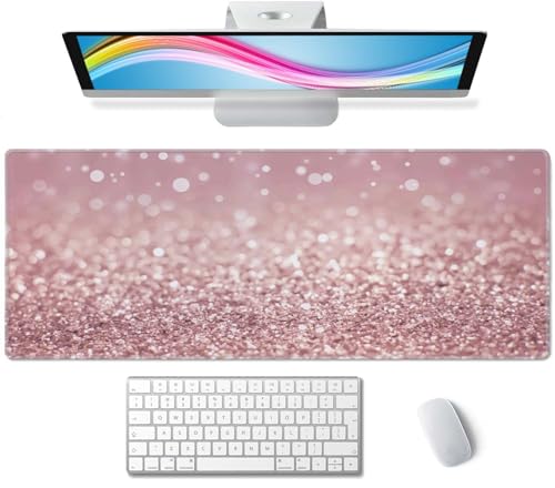 Gaming Mouse Pad Large, Keyboard Mouse Mat Desk Pad, Non-Slip Rubber Base with Stitched Edges Mousepad, 31.5X11.8 inch Pink Glitter Abstract Design - color: Pink Glitter Abstract Design