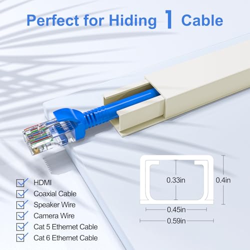 Yecaye Cord Hider, 113in Beige Cord Covers for Wires on Wall, One-Cord Cord Organizer, Easy Install Cable Management Kit, Cable Hider Home Office, W0.59in H0.4in, Beige - color: Beige, size: Small