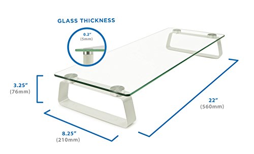 Mount-It! Glass Computer Monitor Riser and Laptop Stand | Clear Flat Screen Display Stand, Desktop Shelf and Organizer, Glass and Aluminum Construction, 22 Inches Wide, 44 lb Carrying Capacity