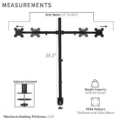 VIVO Premium Dual Ultra Wide LCD LED 27 to 38 inch Monitor Desk Mount, Heavy Duty C-clamp, Extra Tall Pole, Adjustable Telescoping Arms, Flush Wall Setup, Fits 2 Screens, Black, STAND-TS38C-T - size: 27" - 38" screens