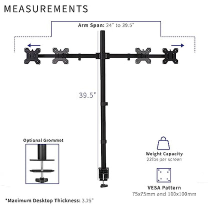 VIVO Premium Dual Ultra Wide LCD LED 27 to 38 inch Monitor Desk Mount, Heavy Duty C-clamp, Extra Tall Pole, Adjustable Telescoping Arms, Flush Wall Setup, Fits 2 Screens, Black, STAND-TS38C-T - size: 27" - 38" screens