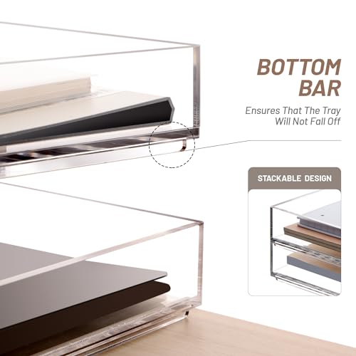 SANRUI 2-Tier Acrylic Paper Tray Organizer, Clear Stackable File Organizer for Desk, Paper Sorter Desk Organizer for Home Office Supplies - style: Enlarged File Trays 2 Tier