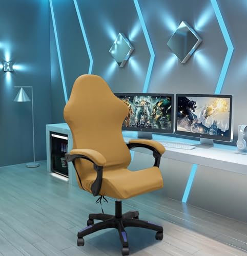Gaming Chair Cover Set with Armrest Covers, Stretch Ruffled Slipcover for Racing Office Computer Reclining Chairs (Camel) - color: Camel