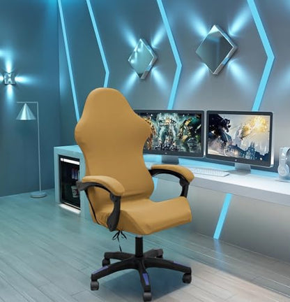 Gaming Chair Cover Set with Armrest Covers, Stretch Ruffled Slipcover for Racing Office Computer Reclining Chairs (Camel) - color: Camel