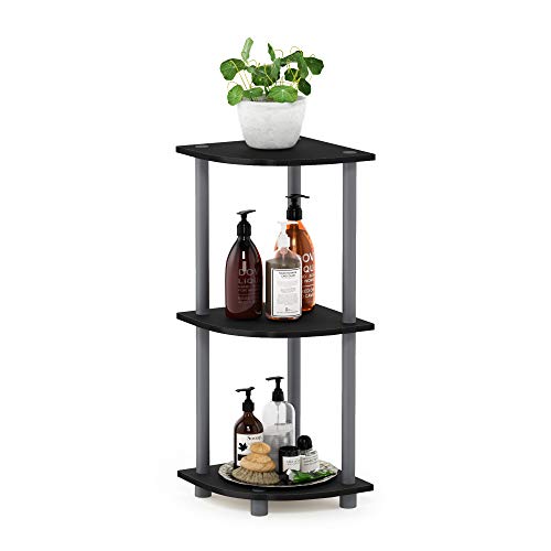 Furinno TURN-N-TUBE Corner Shelf, 3-Tier Corner Bookshelf, Display Storage Shelves with Open Shelves, for Organization and Storage, Living Room, Home Office, Garage, Black - color: Black/Grey, size: 3-Tier Round Tube